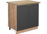 Vicco Mobiletto Base Cucina Fame-Line, 80 Cm Con Ripiano, Pl Rovere, Antracite-Oro/Quercia Dorata