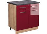 Vicco Mobiletto Base Per Cucina Fame-Line, 80 Cm , Pt Antracite, Rosso Bordeaux Lucido/Quercia Dorata
