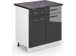 Vicco Mobiletto Base Per Cucina Fame-Line, 80 Cm , Pt Antracite, Antracite Lucido/Bianco