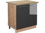 Vicco Mobiletto Base Cucina Fame-Line, 80 Cm Con Ripiano, Pl Rovere, Antracite Lucido/Quercia Dorata