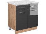 Vicco Mobiletto Base Per Cucina Fame-Line, 80 Cm , Pt Marmo, Antracite Lucido/Quercia Dorata