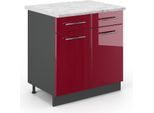 Vicco Mobiletto Base Per Cucina Fame-Line, 80 Cm , Pt Marmo, Rosso Bordeaux Lucido/Antracite
