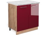 Vicco Mobiletto Base Cucina Fame-Line, 80 Cm Con Ripiano, Pl Marmo, Rosso Bordeaux Lucido/Quercia Dorata