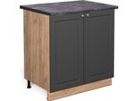 Vicco Mobiletto Base Cucina Fame-Line, 80 Cm Con Ripiano, Pl Antracite, Antracite-Oro/Quercia Dorata