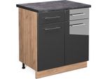 Vicco Mobiletto Base Per Cucina Fame-Line, 80 Cm , Pt Antracite, Antracite Lucido/Quercia Dorata