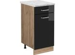 Vicco Mobiletto Base Per Cucina R-Line, 40 Cm Pl Marmo, Nero Lucido/Quercia Dorata