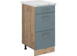 Vicco Mobiletto Base Per Cucina R-Line, 40 Cm Pl Marmo, Grigio-Blu/Quercia Dorata