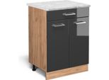 Vicco Mobiletto Base Per Cucina R-Line, 60 Cm Pl Marmo, Antracite Lucido/Quercia Dorata