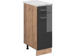 Vicco Mobiletto Base Per Cucina R-Line, 30 Cm Pl Marmo, Antracite Lucido/Quercia Dorata