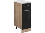 Vicco Mobiletto Base Per Cucina R-Line, 30 Cm Pl Marmo, Nero Lucido/Quercia Dorata