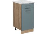 Vicco Mobiletto Base Per Cucina R-Line, 40 Cm Pl Marmo, Grigio-Blu/Quercia Dorata