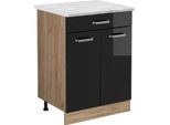 Vicco Mobiletto Base Per Cucina R-Line, 60 Cm Pl Marmo, Nero Lucido/Quercia Dorata