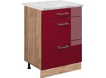 Vicco Mobiletto Base Per Cucina R-Line, 60 Cm Pl Marmo, Rosso Lucido/Quercia Dorata