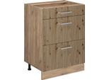 Vicco Mobiletto Base Per Cucina R-Line, 60 Cm Con Cassetti, Senza Piano Di Lavoro, Rovere Artigianale/Quercia Dorata