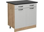 Vicco Mobiletto Base Per Cucina R-Line, 80 Cm , Pl Antracite, Bianco Casa Di Campagna/Quercia Dorata