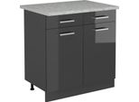 Vicco Mobiletto Base Per Cucina R-Line, 80 Cm Pl Marmo, Antracite Lucido/Antracite