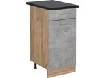 Vicco Mobiletto Base Per Cucina R-Line, 40 Cm , Pl Antracite, Calcestruzzo/Quercia Dorata
