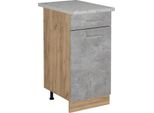 Vicco Mobiletto Base Per Cucina R-Line, 40 Cm Pl Marmo, Calcestruzzo/Quercia Dorata
