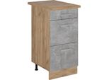 Vicco Mobiletto Base Per Cucina R-Line, 40 Cm Con Cassetti, Pl Rovere, Calcestruzzo/Quercia Dorata