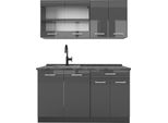 Vicco Cucina Monoblocco R-Line, 140 Cm , Pl Antracite, Antracite Lucido/Antracite