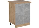 Vicco Mobiletto Base Cucina R-Line, 60 Cm , Pl Rovere, Calcestruzzo/Quercia Dorata