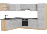Vicco Cucina Angolare Completa R-Line, 227 X 287 Cm , Pl Antracite, Calcestruzzo/Quercia Dorata