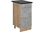 Vicco Mobiletto Base Per Cucina R-Line, 40 Cm Con Cassetti, Pl Antracite, Calcestruzzo/Quercia Dorata