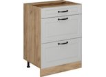 Vicco Mobiletto Base Per Cucina R-Line, 60 Cm Con Cassetti, Senza Piano Di Lavoro, Bianco Casa Di Campagna/Quercia Dorata