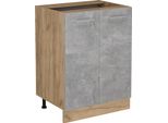 Vicco Mobiletto Base Cucina R-Line, 60 Cm Senza Piano Di Lavoro, Calcestruzzo/Quercia Dorata