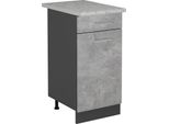 Vicco Mobiletto Base Per Cucina R-Line, 40 Cm Pl Marmo, Calcestruzzo/Antracite