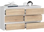 Bdw, Cassettiera, 6 Cassetti, 100X57, Armadio, Credenza, Bianco / Rovere Sonoma