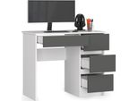 Bdw Scrivania Per Ufficio Con 4 Cassetti, Scrivania Da Gioco, Bianco/Grigio Destro
