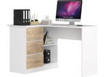 Bdw, Scrivania Angolare Destra, 3 Cassetti, 4 Ripiani, Bianco/Rovere Sonoma Sinistra