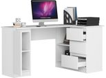 Bdw, Scrivania Angolare Destra, 3 Cassetti, 4 Ripiani, Bianco