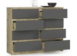 Bdw, Cassettiera Con 8 Cassetti, 120X99X40 Cm, Molto Spazio, Rovere Artisan - Grigio