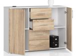 Cassettiera Con 4 Cassetti E 2 Ante, 110X80X35, Soggiorno, Bianco/Rovere Sonoma