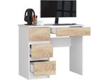 Bdw Scrivania Per Ufficio Con 4 Cassetti, Scrivania Da Gioco, Bianco / Rovere Sonoma Sinistra