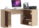 Bdw, Scrivania Angolare Destra, 3 Cassetti, 4 Ripiani, Rovere Sonoma / Venga