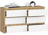 Bdw, Cassettiera, 6 Cassetti, 100X57, Armadio, Credenza, Rovere Artigianale / Bianco