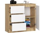 Bdw, Cassettiera, 3 Cassetti, 1 Anta, Armadio, Credenza, Rovere Artigianale / Bianco