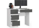 Bdw Scrivania Per Ufficio Con 4 Cassetti, Scrivania Da Gioco, Bianco/Grigio A Sinistra