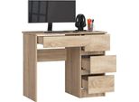 Bdw Scrivania Da Ufficio Con 4 Cassetti, Scrivania Da Gioco, Rovere Sonoma Destro
