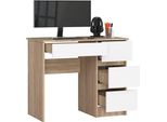 Bdw Scrivania Per Ufficio Con 4 Cassetti, Scrivania Da Gioco, Rovere Sonoma / Bianco Destro