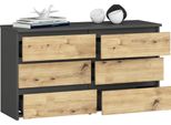 Bdw, Cassettiera, 6 Cassetti, 100X57, Armadio, Credenza, Grigio / Rovere Artisan