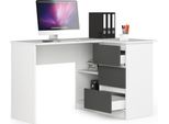 Bdw, Scrivania Angolare Destra, 3 Cassetti, 4 Ripiani, Bianco/Grigio Destra