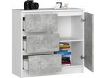 Bdw, Cassettiera, 3 Cassetti, 1 Anta, Armadio, Credenza, Bianco / Cemento