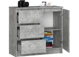 Bdw, Cassettiera, 3 Cassetti, 1 Anta, Armadio, Credenza, Calcestruzzo