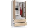 Bdw, Armadio 2 Ante, 2 Cassetti, 180X90X51 Cm, Bianco/Rovere Sonoma