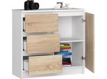 Bdw, Cassettiera, 3 Cassetti, 1 Anta, Armadio, Credenza, Bianco / Rovere Sonoma