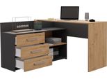 Scrivania Angolare Bdw, 3 Cassetti 2 Ripiani, Antracite / Rovere Artigianale, 120X7X50 Cm